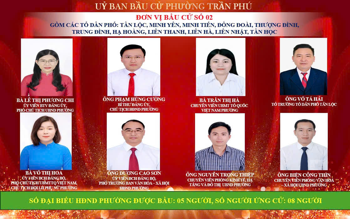Ủy ban bầu cử phường Trần Phú trân trọng giới thiệu các đồng chí ứng cử  đại biểu HĐND phường tại đơn vị bầu cử số 02