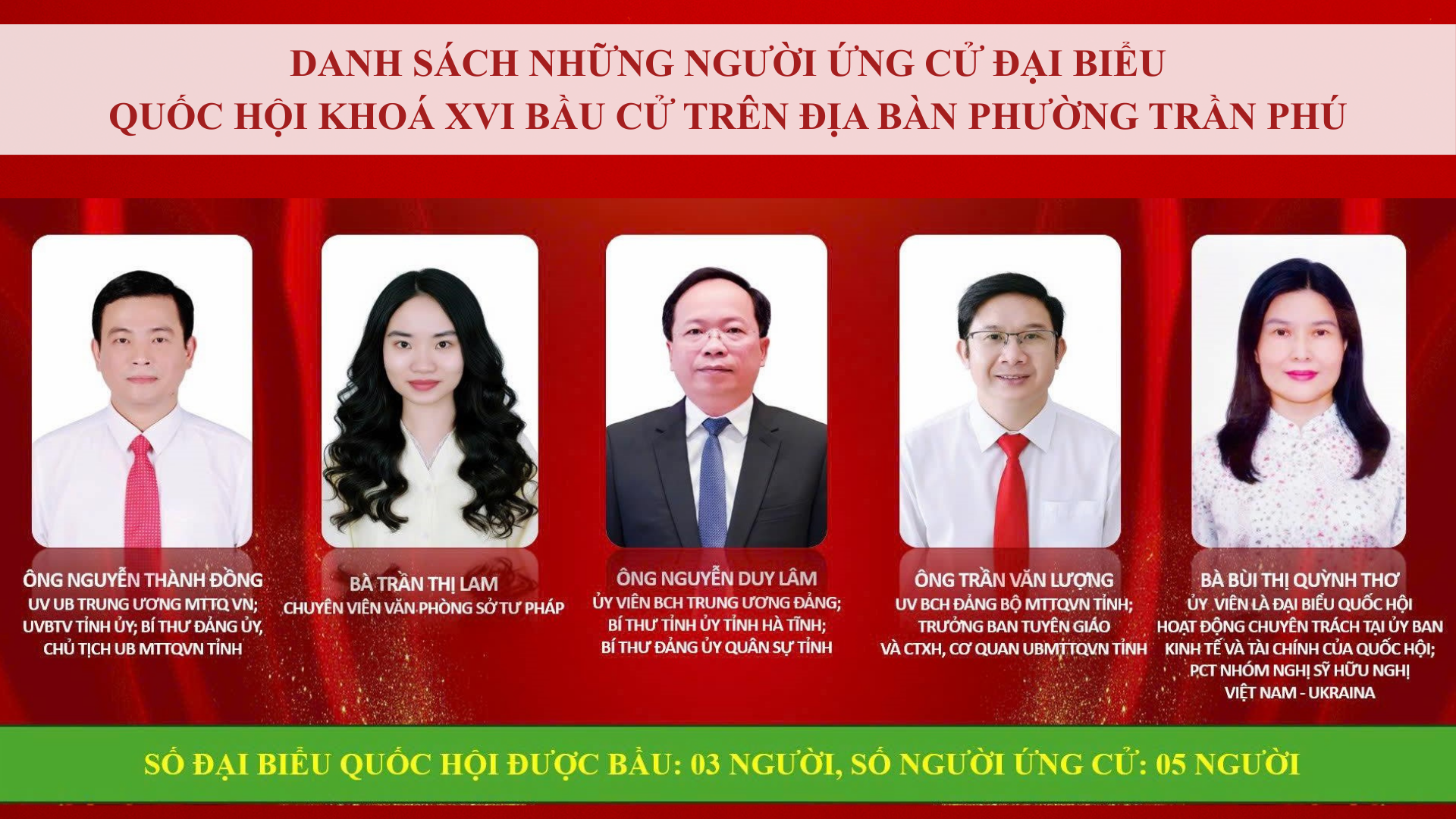 Danh sách những người ứng cử Đại biểu Quốc hội khóa XVI trên địa bàn phường Trần Phú