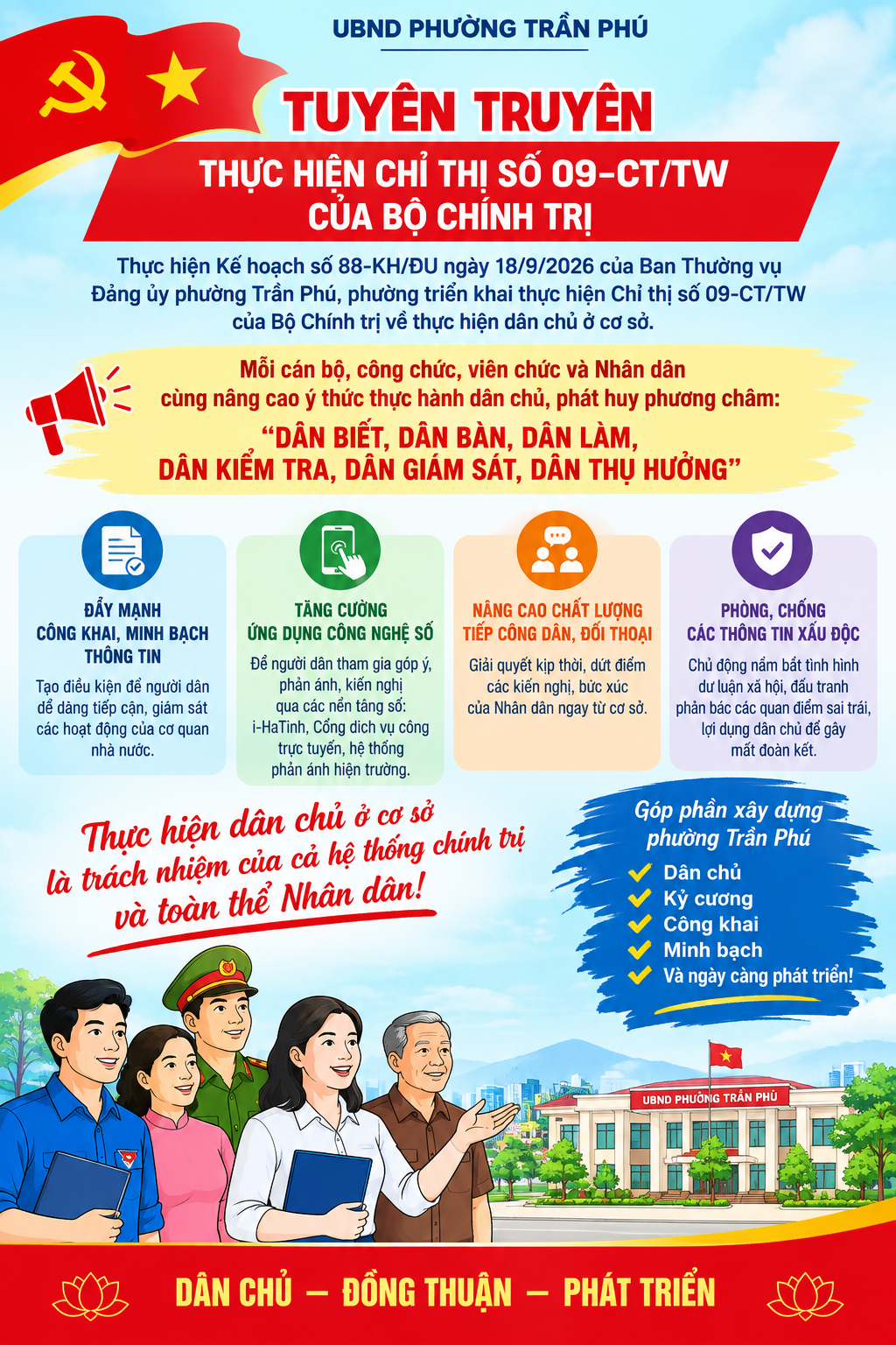 Phường Trần Phú triển khai thực hiện Chỉ thị số 09-CT/TW của Bộ Chính trị về thực hiện dân chủ ở cơ sở