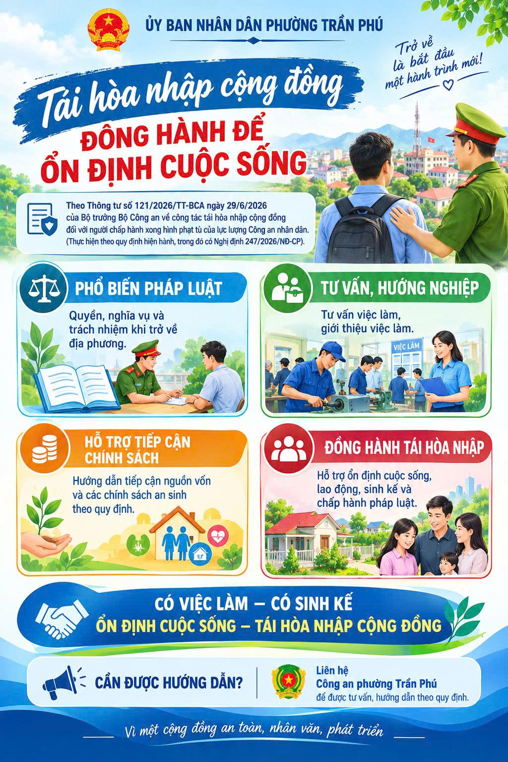 UBND phường Trần Phú chung tay hỗ trợ tái hòa nhập cộng đồng, mở ra cơ hội xây dựng cuộc sống mới