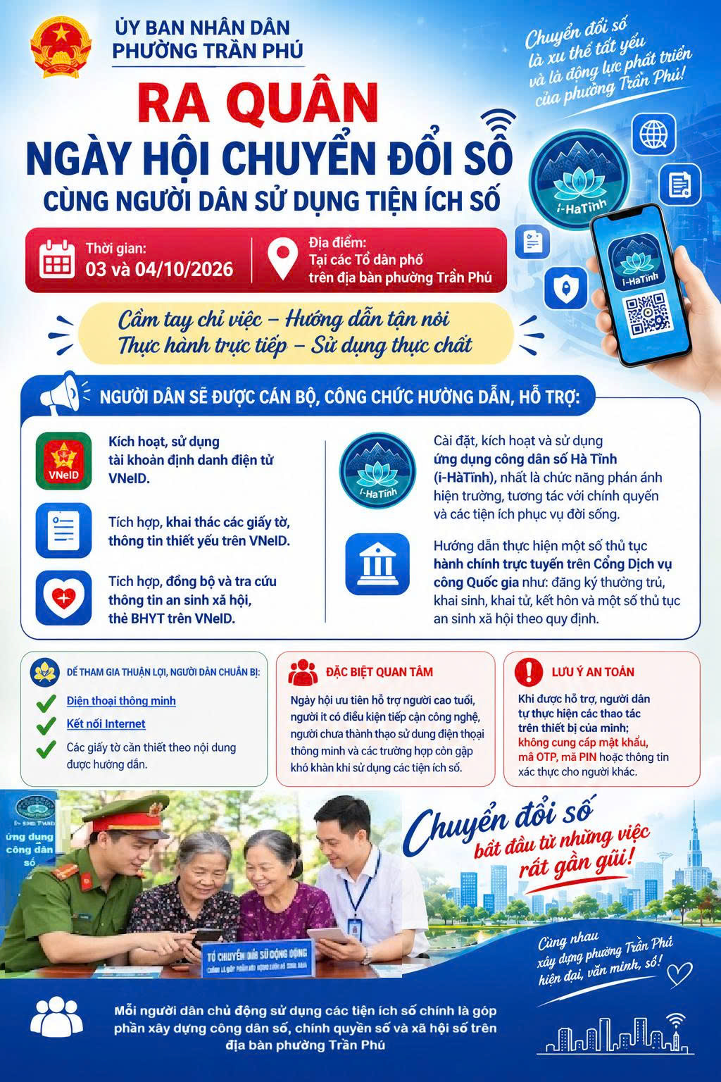 Phường Trần Phú ra quân Ngày hội chuyển đổi số - cùng người dân sử dụng tiện ích số