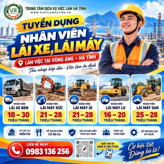 Trung tâm Dịch vụ việc làm Hà Tĩnh Tuyển dụng nhân viên lái xe, lái máy
