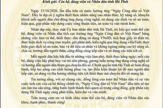 Hưởng ứng Ngày Công dân số Việt Nam 15/10/2026 của Chủ tịch UBND tỉnh